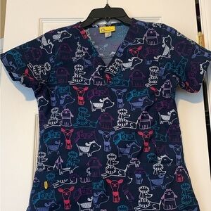 WonderWink Blue and Yellow Scrub Top